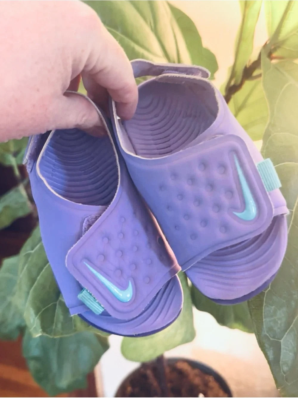 Nike Kids Purple Velcro Sandals with Teal Accent | Toddler 5c